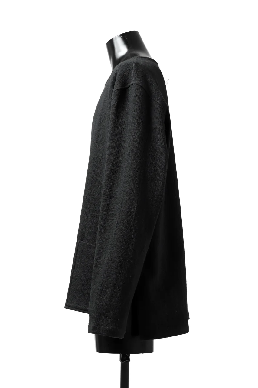 ISAMU KATAYAMA BACKLASH LONG SLEEVE PULLOVER SHIRT / DOBBY LINEN-COTTON (BLACK) - Image 4