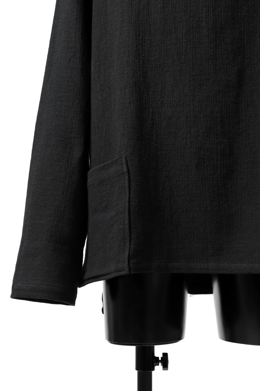 ISAMU KATAYAMA BACKLASH LONG SLEEVE PULLOVER SHIRT / DOBBY LINEN-COTTON (BLACK) - Image 8