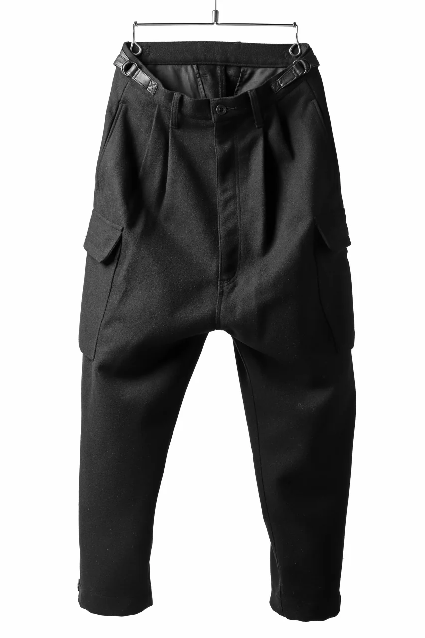 ISAMU KATAYAMA BACKLASH LOW CROTCH CARGO PANTS / CASHMERE WOOL MELTON (BLACK)