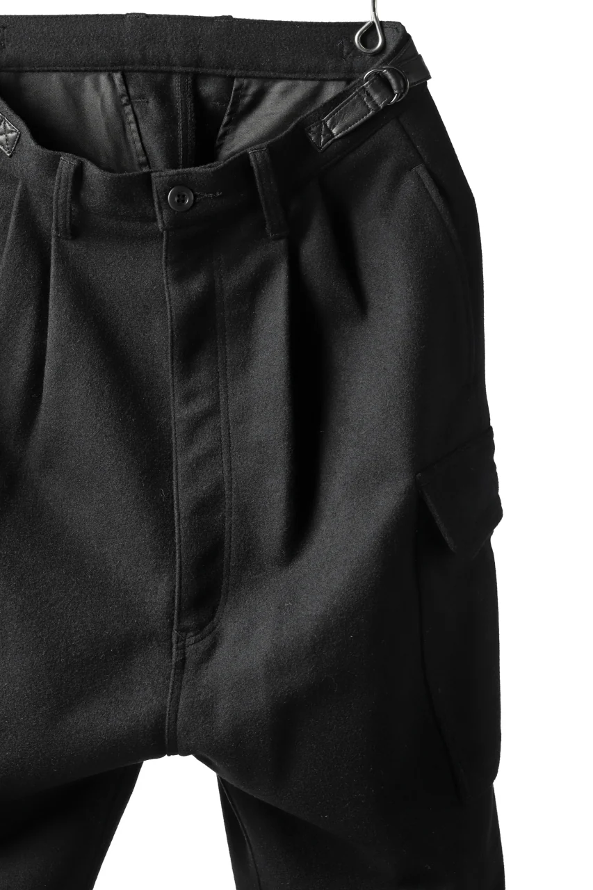 ISAMU KATAYAMA BACKLASH LOW CROTCH CARGO PANTS / CASHMERE WOOL MELTON (BLACK) - Image 15