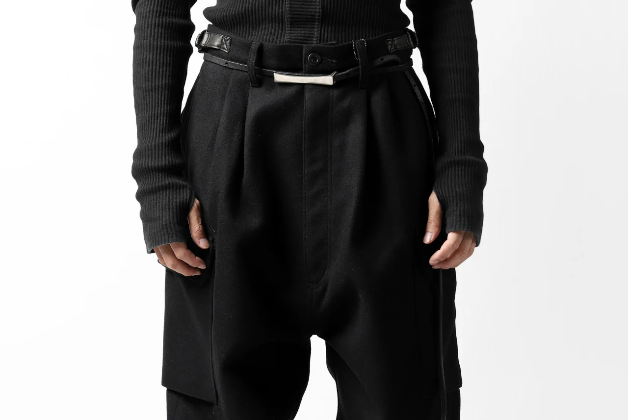 ISAMU KATAYAMA BACKLASH LOW CROTCH CARGO PANTS / CASHMERE WOOL MELTON (BLACK) - Image 21