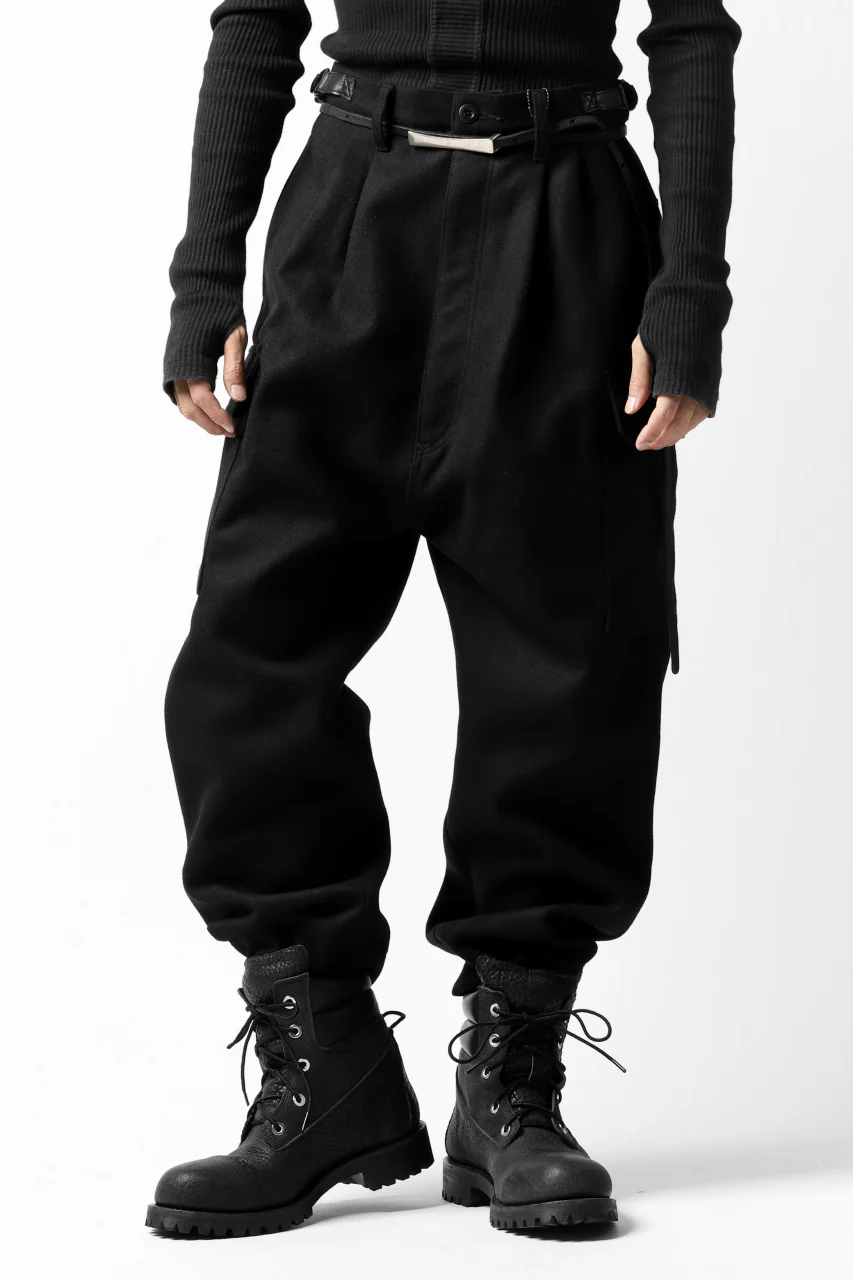 ISAMU KATAYAMA BACKLASH LOW CROTCH CARGO PANTS / CASHMERE WOOL MELTON (BLACK) - Image 4