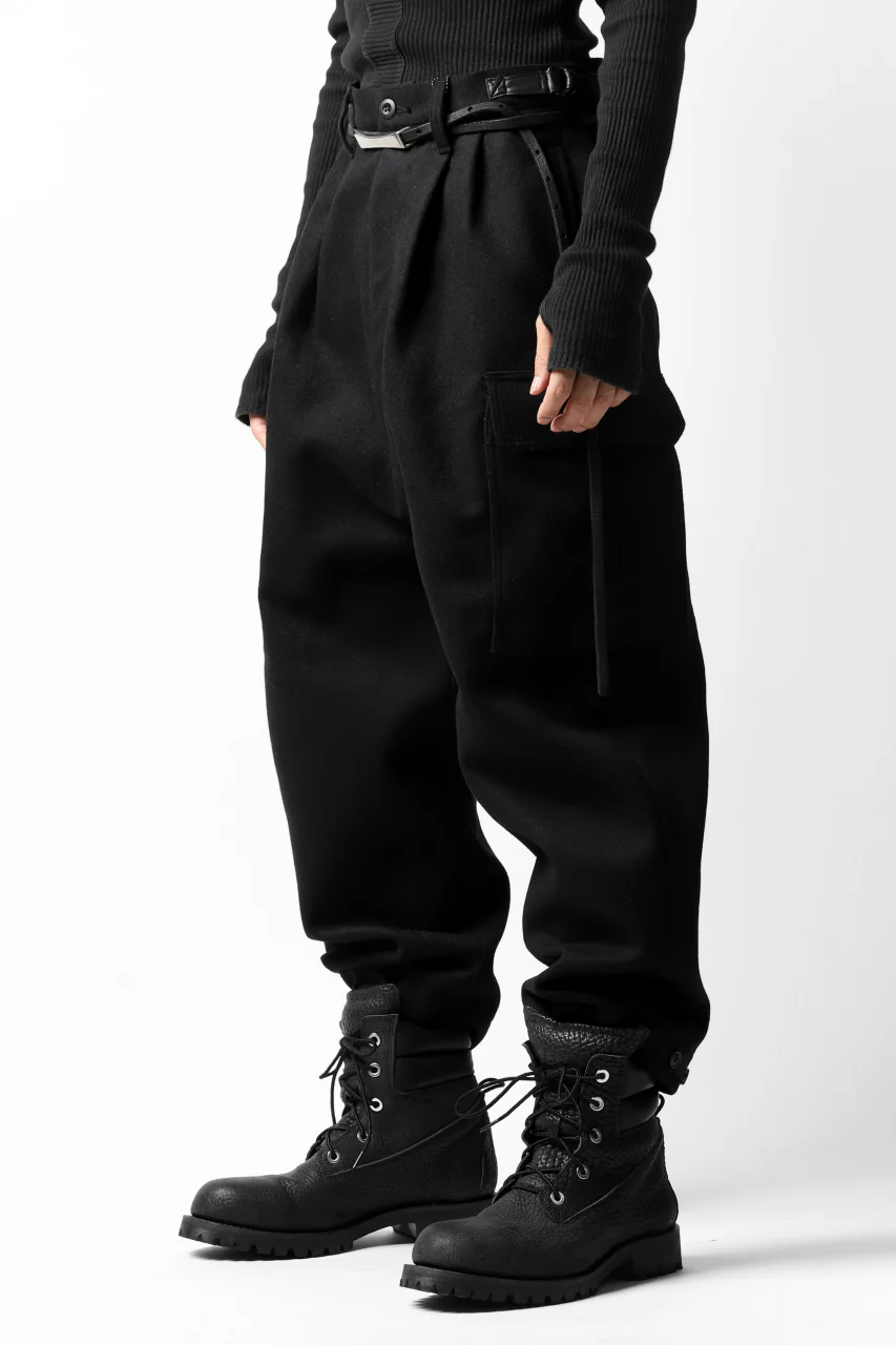 ISAMU KATAYAMA BACKLASH LOW CROTCH CARGO PANTS / CASHMERE WOOL MELTON (BLACK) - Image 5