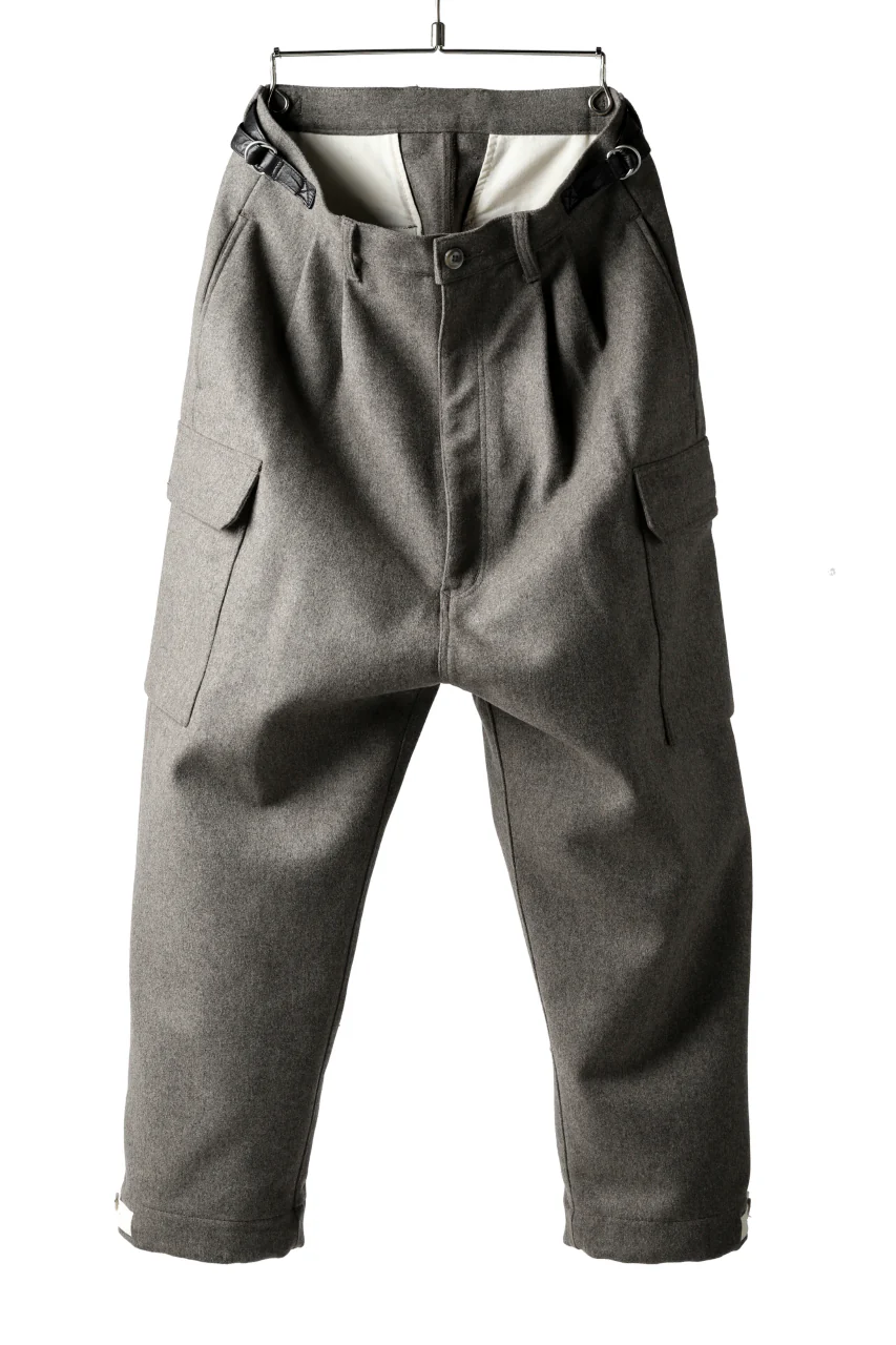 ISAMU KATAYAMA BACKLASH LOW CROTCH CARGO PANTS / CASHMERE WOOL MELTON (GREY)