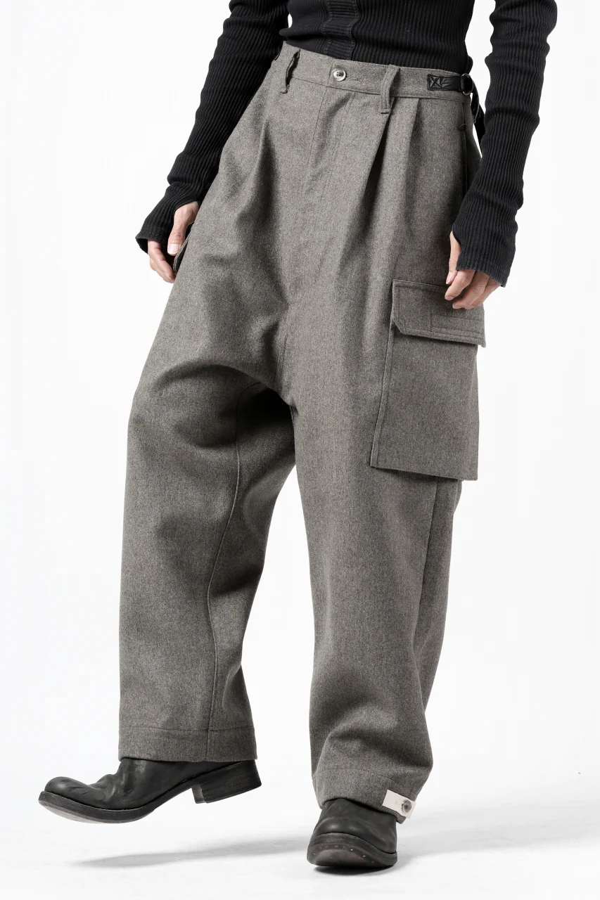ISAMU KATAYAMA BACKLASH LOW CROTCH CARGO PANTS / CASHMERE WOOL MELTON (GREY) - Image 16