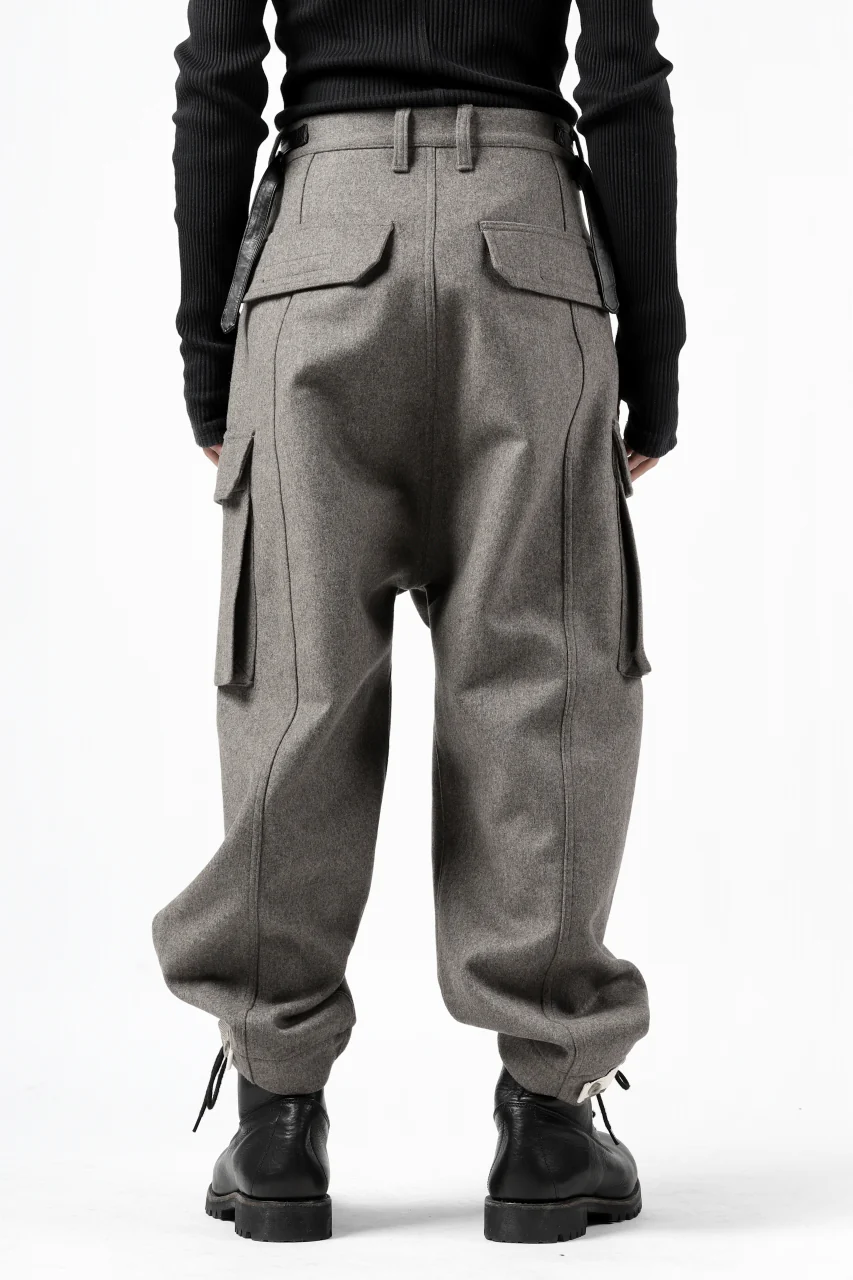 ISAMU KATAYAMA BACKLASH LOW CROTCH CARGO PANTS / CASHMERE WOOL MELTON (GREY) - Image 18