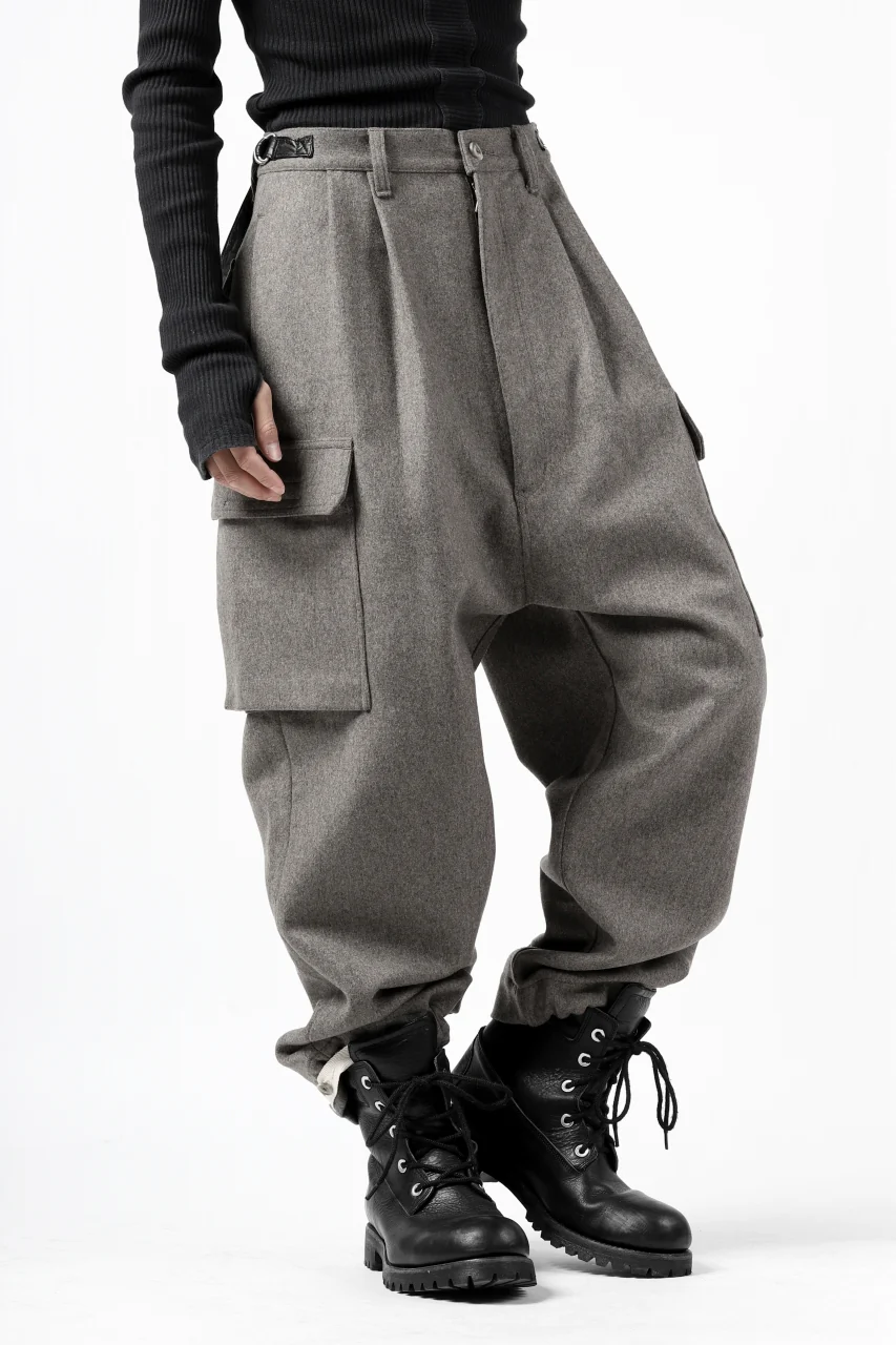 ISAMU KATAYAMA BACKLASH LOW CROTCH CARGO PANTS / CASHMERE WOOL MELTON (GREY) - Image 19