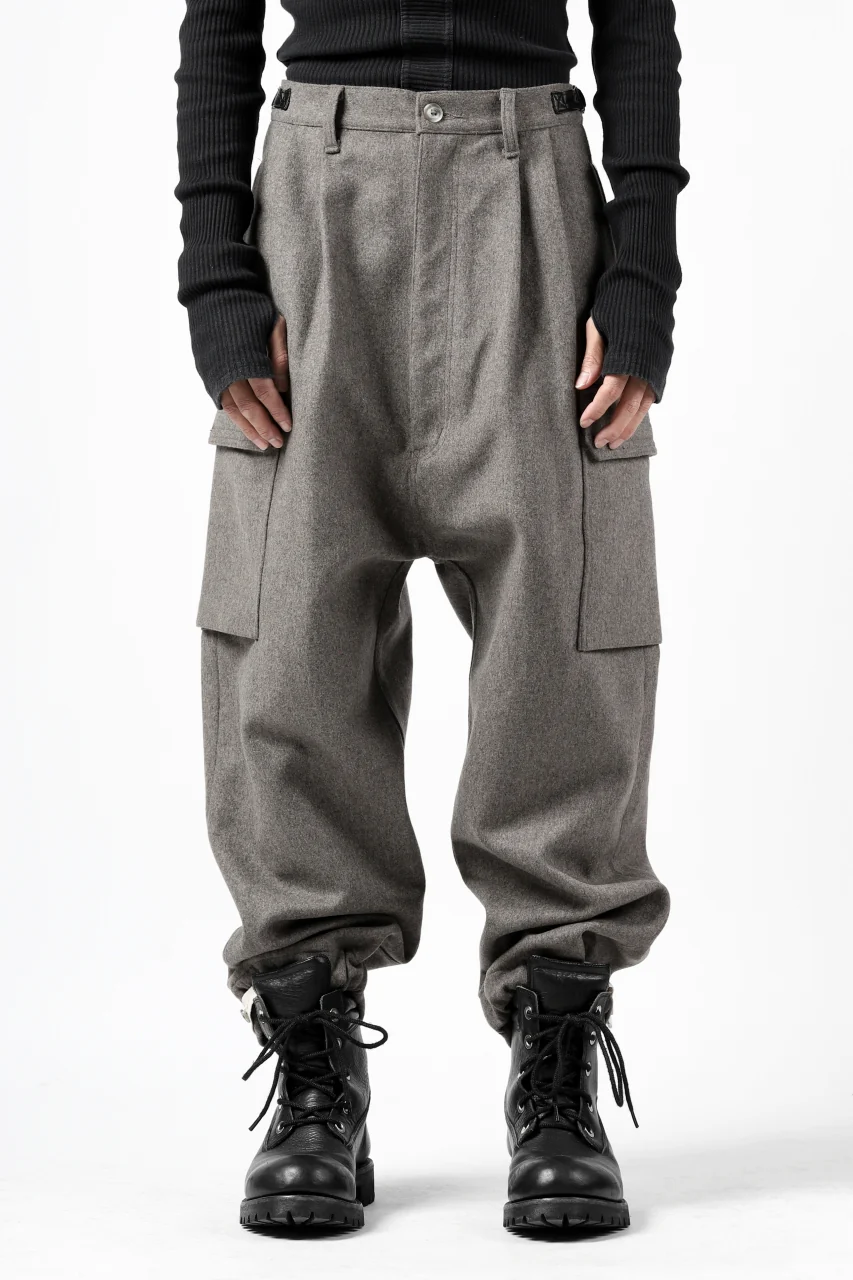 ISAMU KATAYAMA BACKLASH LOW CROTCH CARGO PANTS / CASHMERE WOOL MELTON (GREY) - Image 2