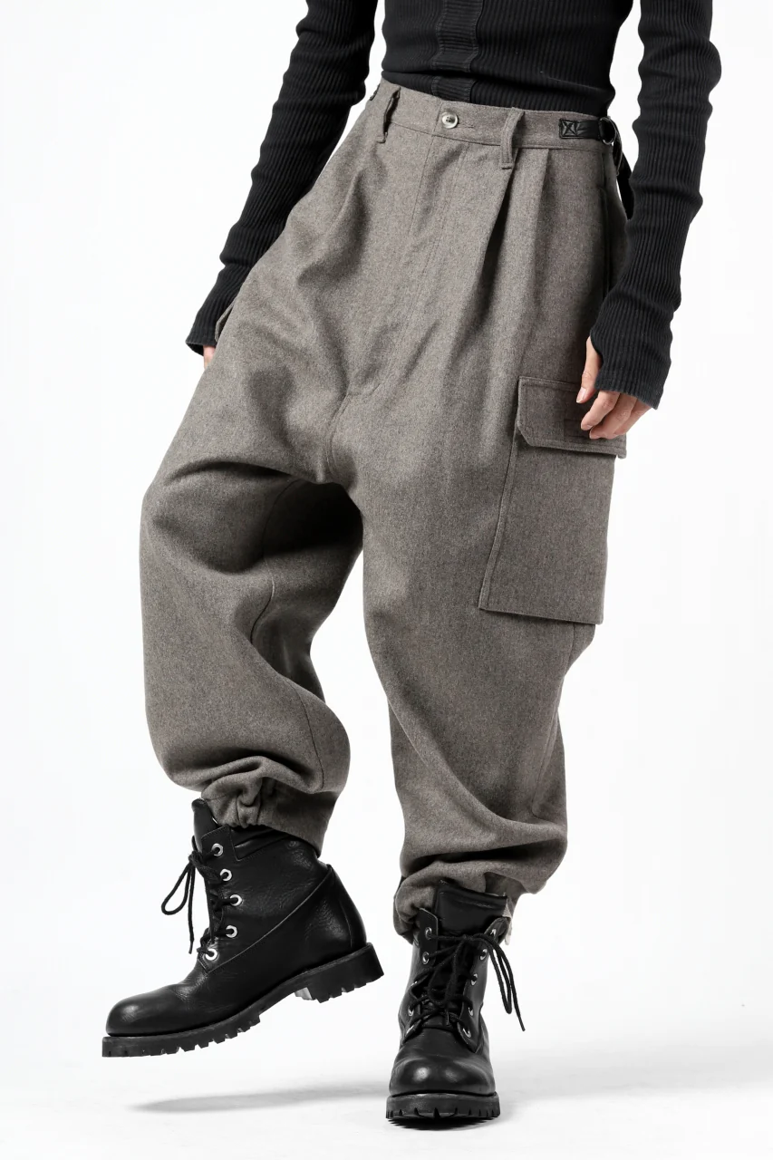 ISAMU KATAYAMA BACKLASH LOW CROTCH CARGO PANTS / CASHMERE WOOL MELTON (GREY) - Image 21