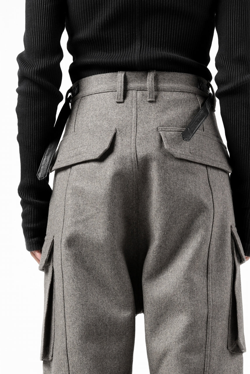 ISAMU KATAYAMA BACKLASH LOW CROTCH CARGO PANTS / CASHMERE WOOL MELTON (GREY) - Image 24