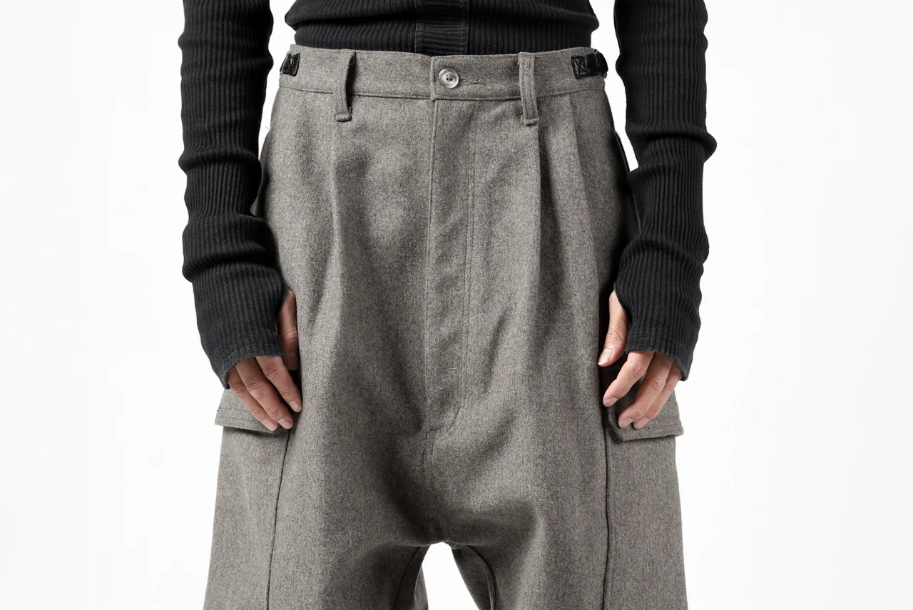 ISAMU KATAYAMA BACKLASH LOW CROTCH CARGO PANTS / CASHMERE WOOL MELTON (GREY) - Image 25