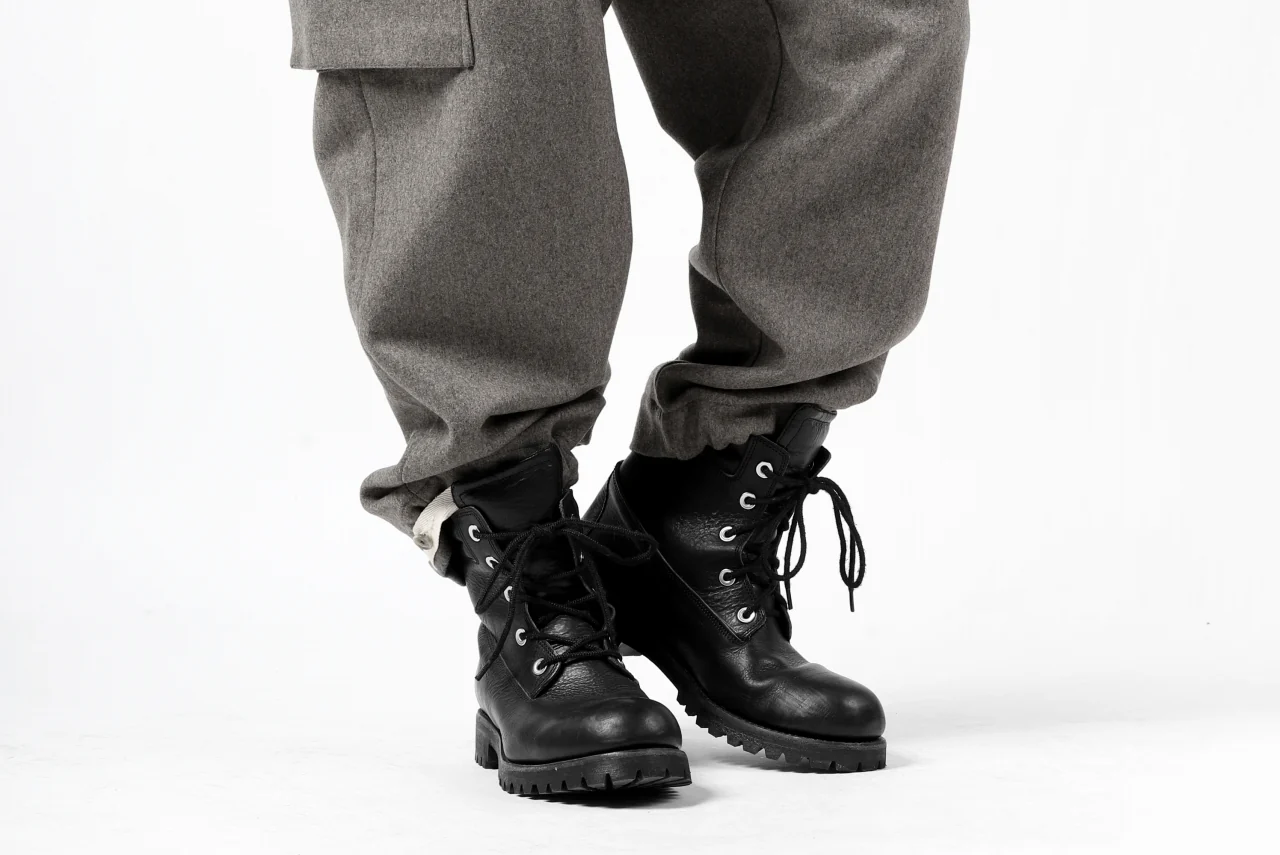 ISAMU KATAYAMA BACKLASH LOW CROTCH CARGO PANTS / CASHMERE WOOL MELTON (GREY) - Image 27