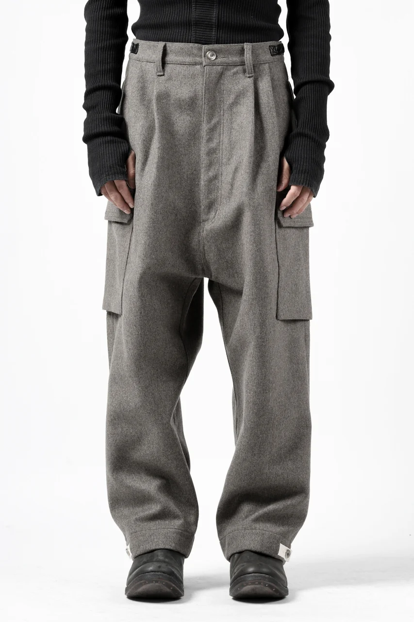 ISAMU KATAYAMA BACKLASH LOW CROTCH CARGO PANTS / CASHMERE WOOL MELTON (GREY) - Image 5