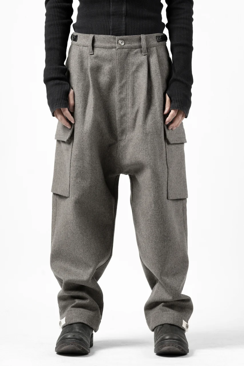 ISAMU KATAYAMA BACKLASH LOW CROTCH CARGO PANTS / CASHMERE WOOL MELTON (GREY) - Image 6