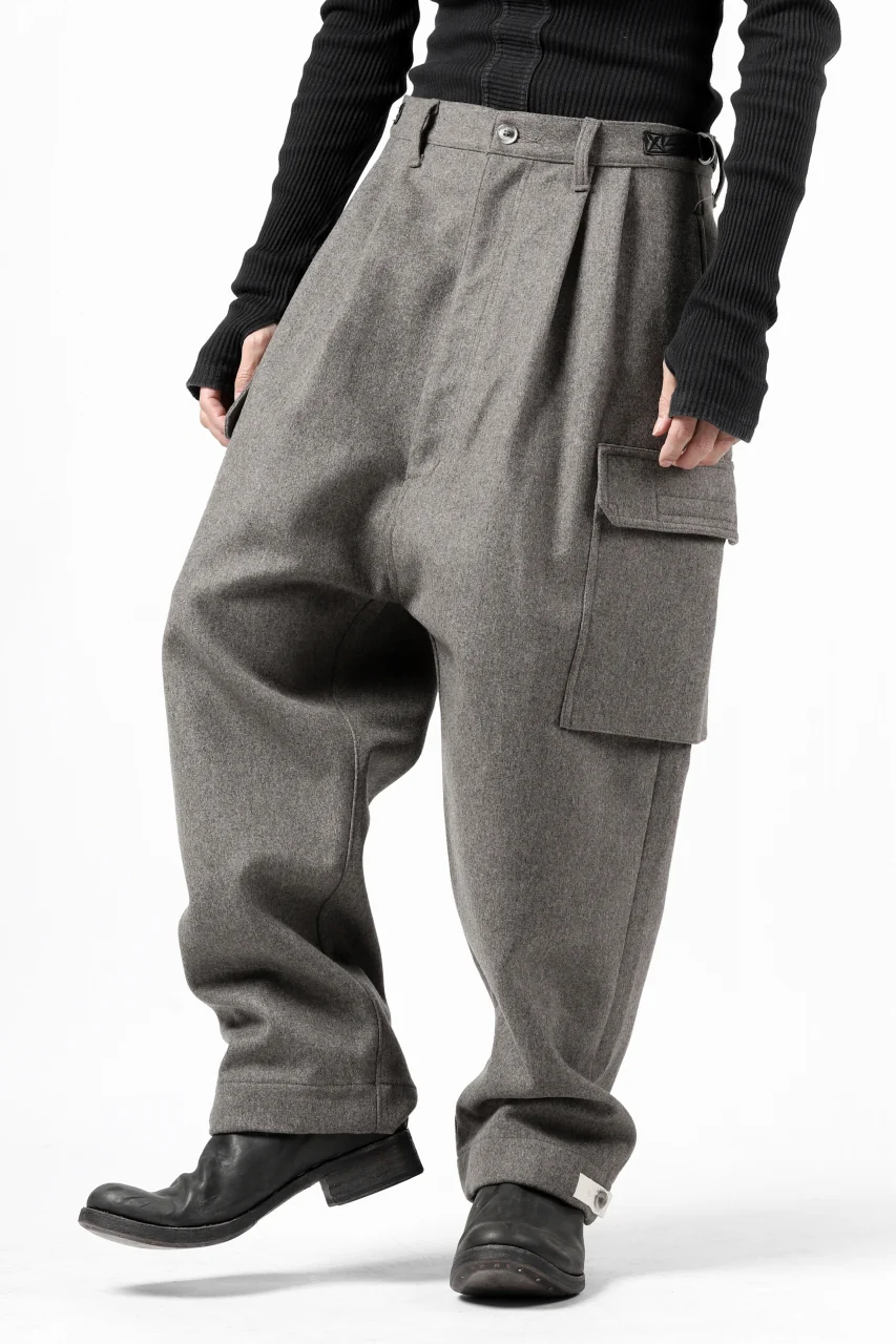 ISAMU KATAYAMA BACKLASH LOW CROTCH CARGO PANTS / CASHMERE WOOL MELTON (GREY) - Image 7