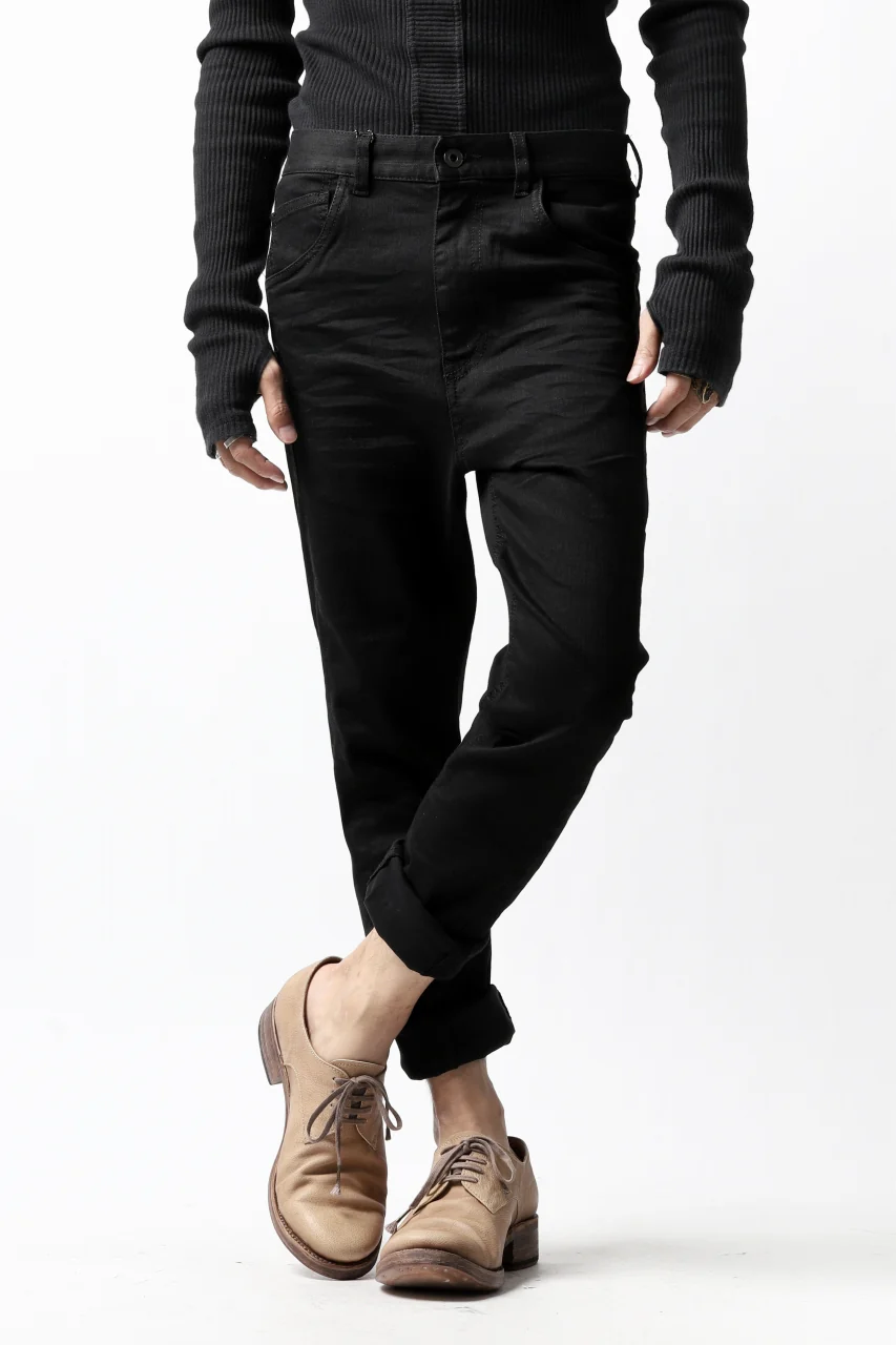ISAMU KATAYAMA BACKLASH LOWCROTCH SLIM PANTS / HIGH POWER STRETCH DENIM (BLACK) - Image 10
