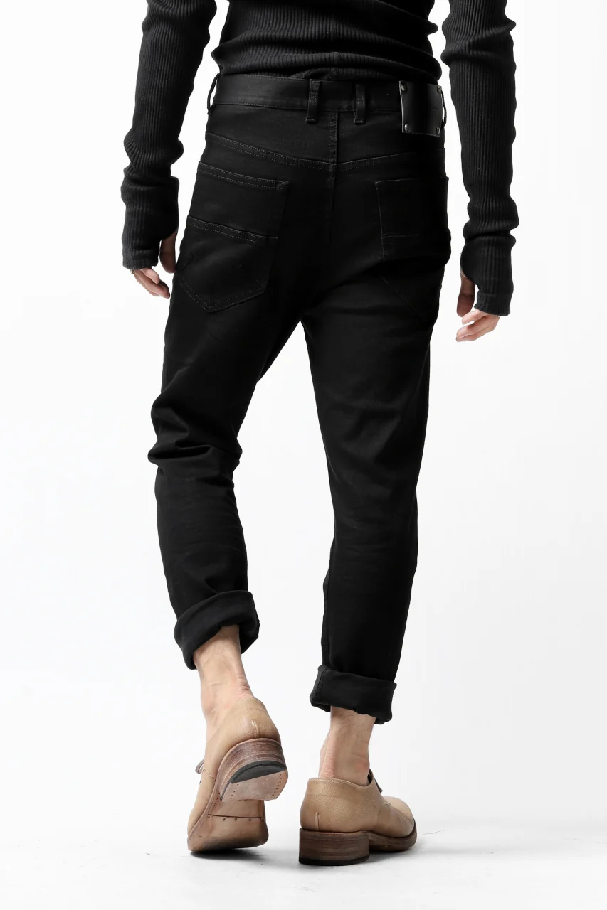 ISAMU KATAYAMA BACKLASH LOWCROTCH SLIM PANTS / HIGH POWER STRETCH DENIM (BLACK) - Image 11
