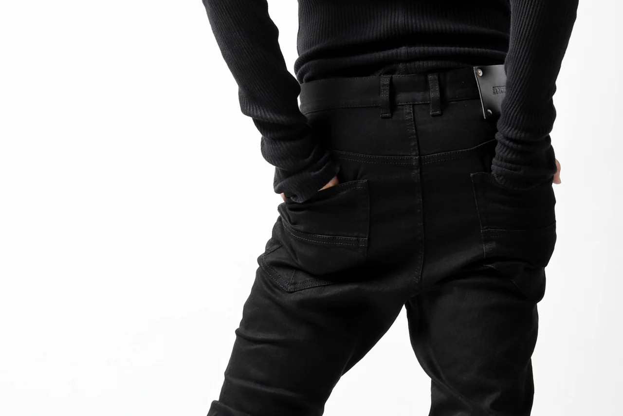 ISAMU KATAYAMA BACKLASH LOWCROTCH SLIM PANTS / HIGH POWER STRETCH DENIM (BLACK) - Image 22