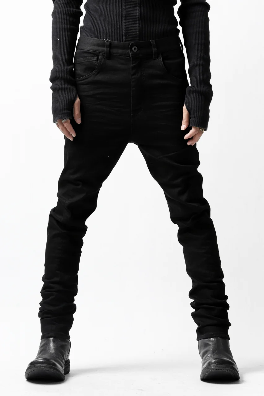 ISAMU KATAYAMA BACKLASH LOWCROTCH SLIM PANTS / HIGH POWER STRETCH DENIM (BLACK) - Image 3