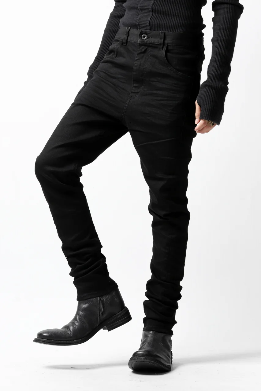 ISAMU KATAYAMA BACKLASH LOWCROTCH SLIM PANTS / HIGH POWER STRETCH DENIM (BLACK) - Image 5