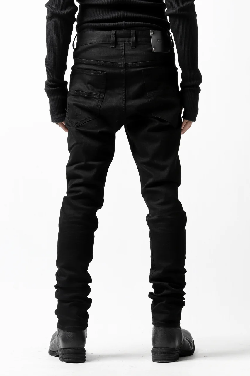 ISAMU KATAYAMA BACKLASH LOWCROTCH SLIM PANTS / HIGH POWER STRETCH DENIM (BLACK) - Image 9