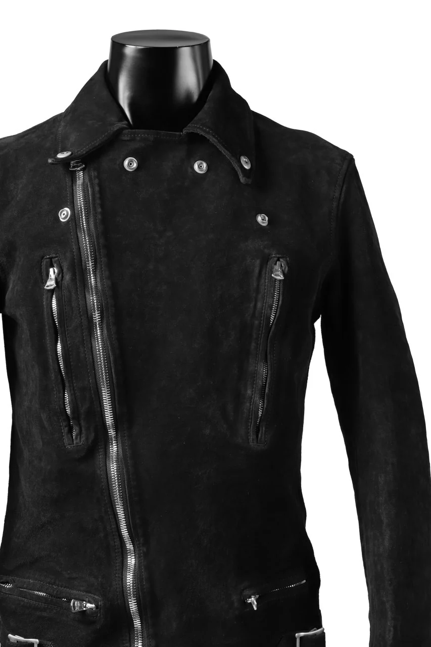 ISAMU KATAYAMA BACKLASH LTG DOUBLE BREASTED JACKET / REVERSE CALF OBJECT DYED (BLACK) - Image 10