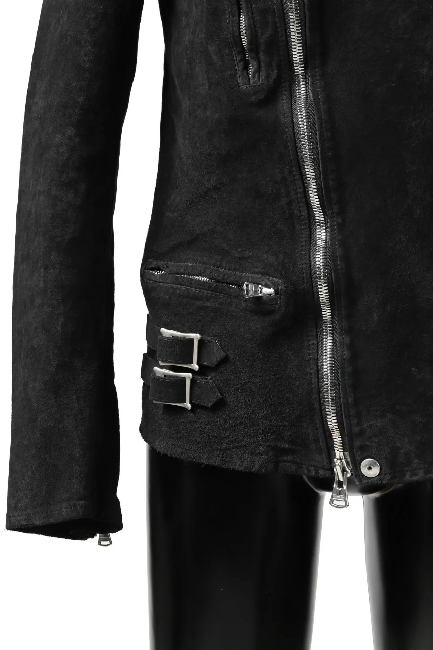 ISAMU KATAYAMA BACKLASH LTG DOUBLE BREASTED JACKET / REVERSE CALF OBJECT DYED (BLACK) - Image 15