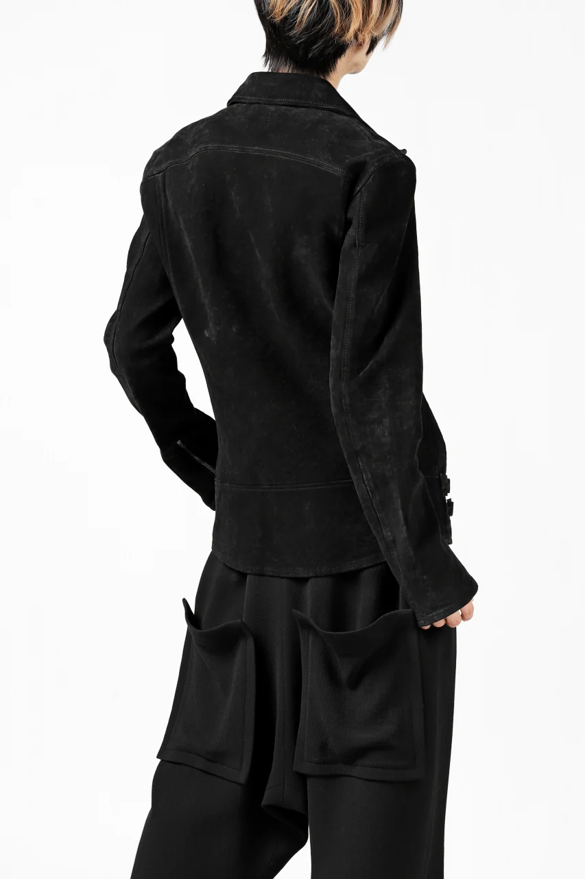 ISAMU KATAYAMA BACKLASH LTG DOUBLE BREASTED JACKET / REVERSE CALF OBJECT DYED (BLACK) - Image 26