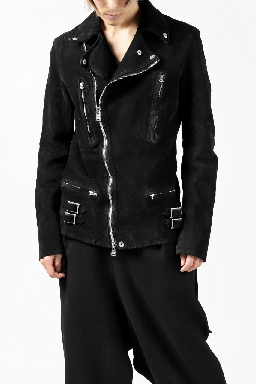ISAMU KATAYAMA BACKLASH LTG DOUBLE BREASTED JACKET / REVERSE CALF OBJECT DYED (BLACK) - Image 3