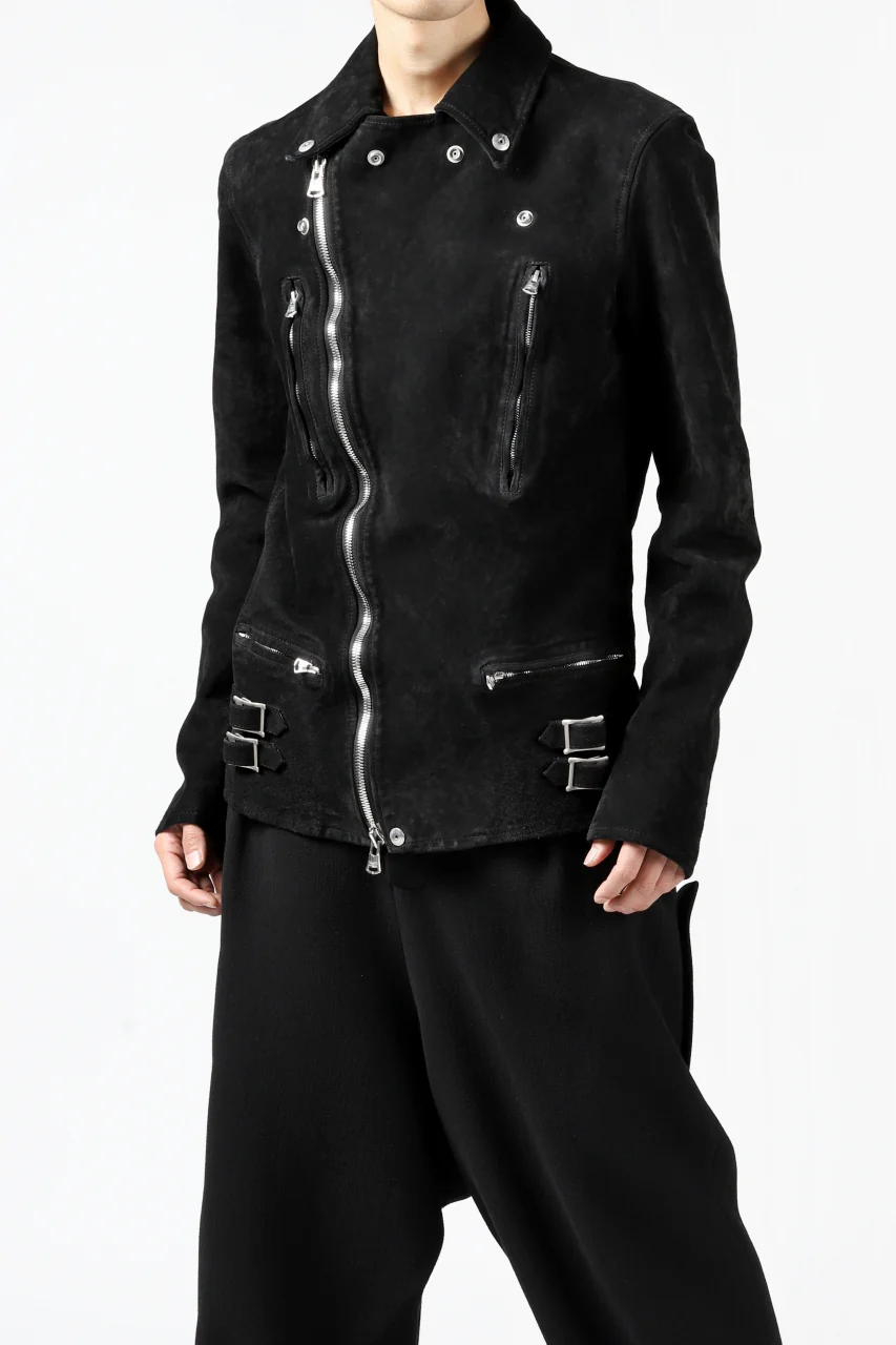 ISAMU KATAYAMA BACKLASH LTG DOUBLE BREASTED JACKET / REVERSE CALF OBJECT DYED (BLACK) - Image 30