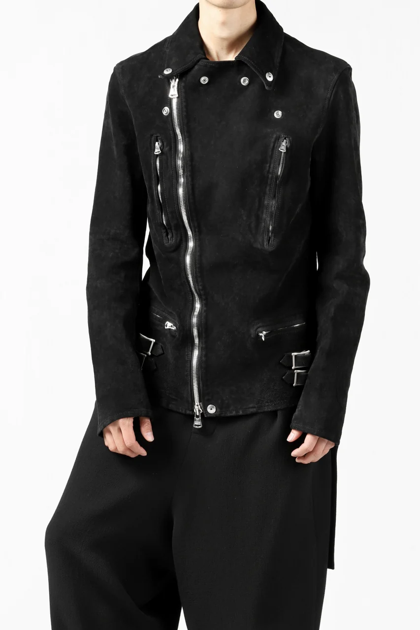 ISAMU KATAYAMA BACKLASH LTG DOUBLE BREASTED JACKET / REVERSE CALF OBJECT DYED (BLACK) - Image 32