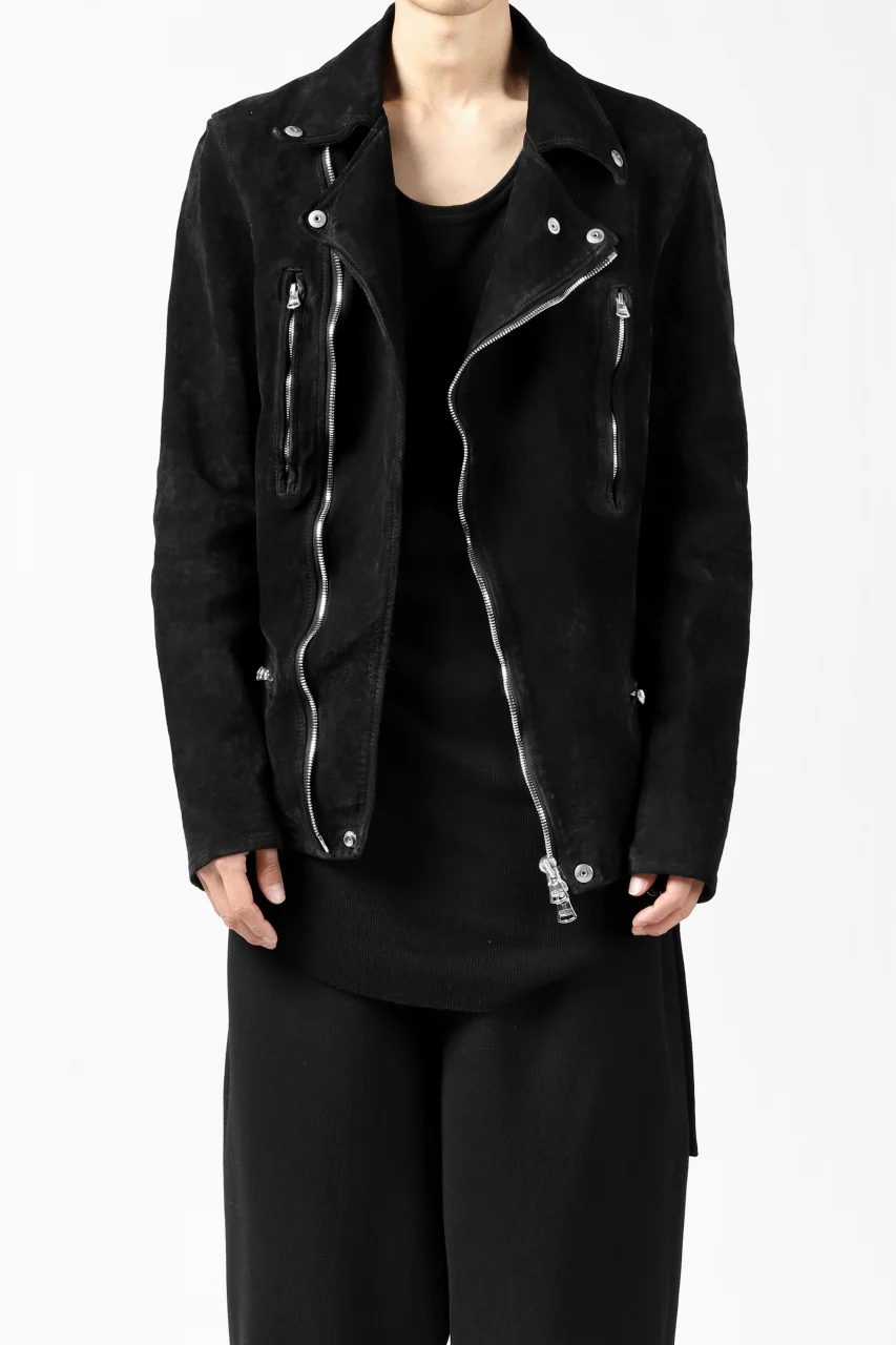 ISAMU KATAYAMA BACKLASH LTG DOUBLE BREASTED JACKET / REVERSE CALF OBJECT DYED (BLACK) - Image 33