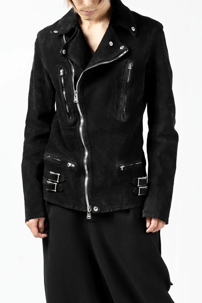 ISAMU KATAYAMA BACKLASH LTG DOUBLE BREASTED JACKET / REVERSE CALF OBJECT DYED (BLACK) - Image 36