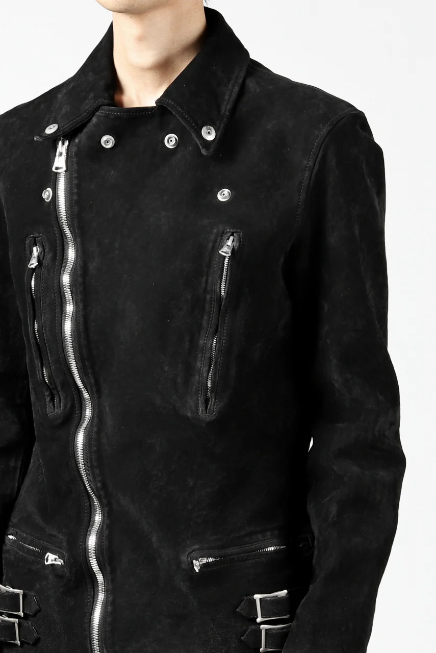 ISAMU KATAYAMA BACKLASH LTG DOUBLE BREASTED JACKET / REVERSE CALF OBJECT DYED (BLACK) - Image 37