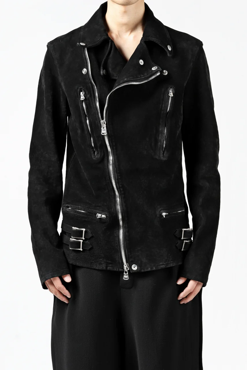 ISAMU KATAYAMA BACKLASH LTG DOUBLE BREASTED JACKET / REVERSE CALF OBJECT DYED (BLACK) - Image 4