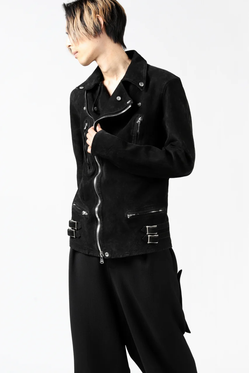 ISAMU KATAYAMA BACKLASH LTG DOUBLE BREASTED JACKET / REVERSE CALF OBJECT DYED (BLACK) - Image 43
