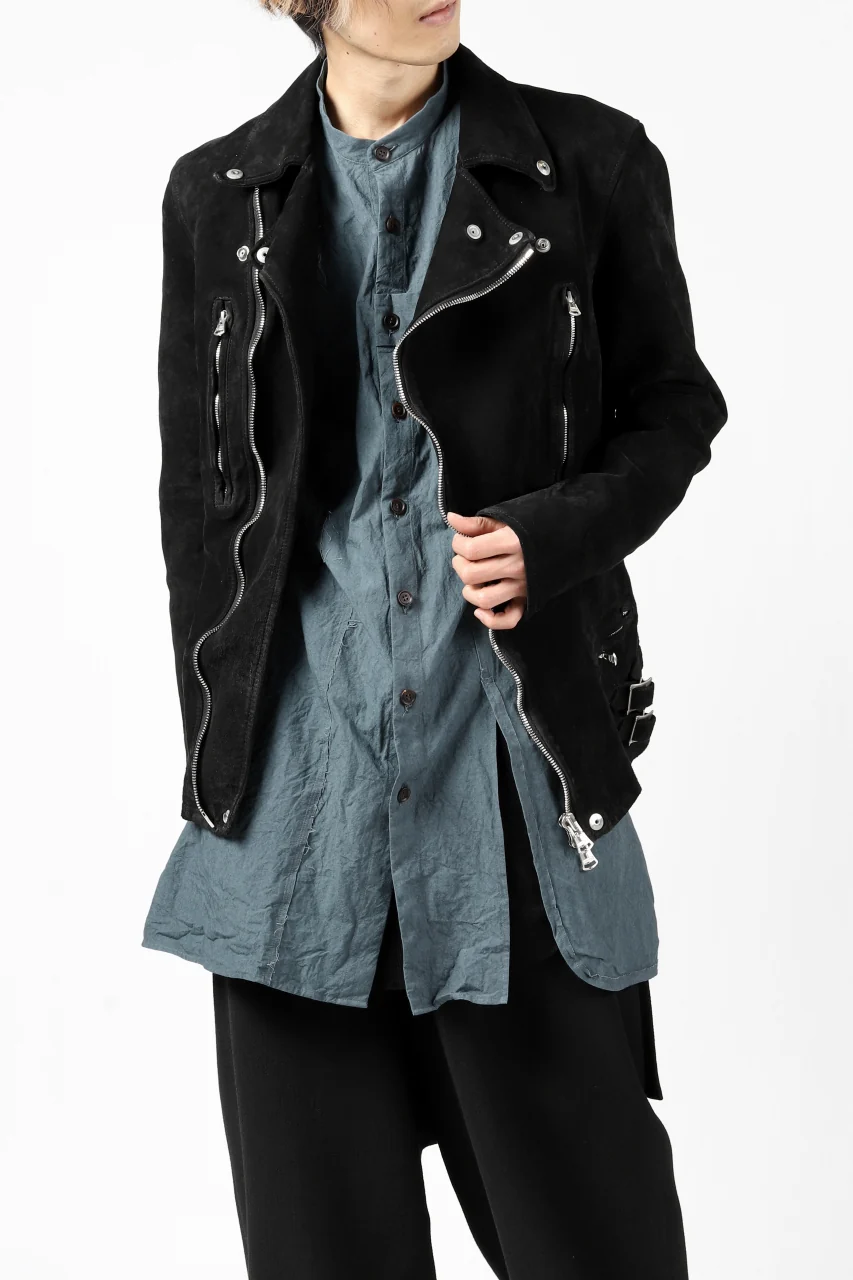 ISAMU KATAYAMA BACKLASH LTG DOUBLE BREASTED JACKET / REVERSE CALF OBJECT DYED (BLACK) - Image 45