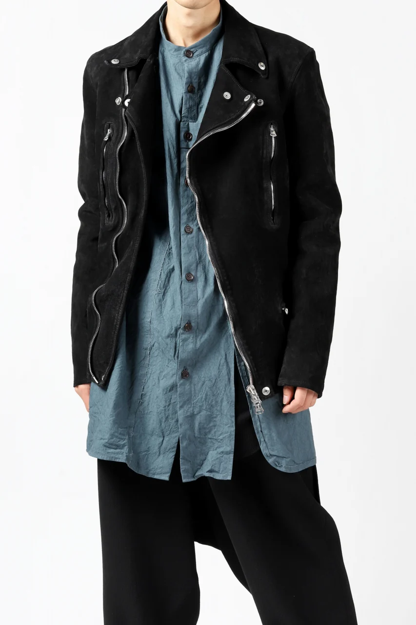 ISAMU KATAYAMA BACKLASH LTG DOUBLE BREASTED JACKET / REVERSE CALF OBJECT DYED (BLACK) - Image 46