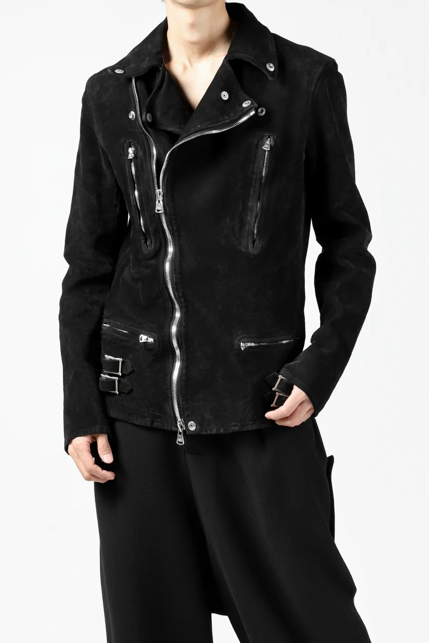 ISAMU KATAYAMA BACKLASH LTG DOUBLE BREASTED JACKET / REVERSE CALF OBJECT DYED (BLACK) - Image 5