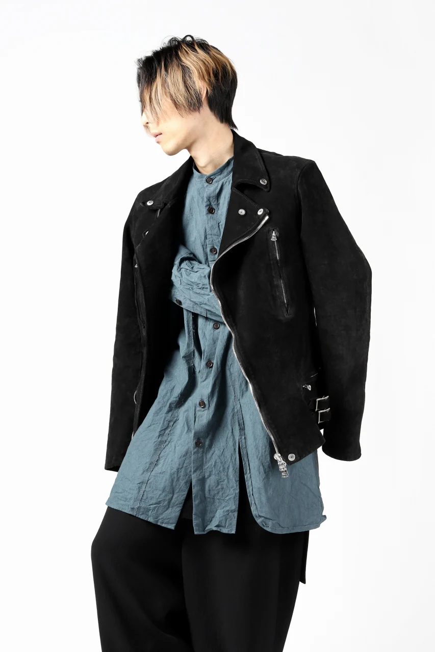 ISAMU KATAYAMA BACKLASH LTG DOUBLE BREASTED JACKET / REVERSE CALF OBJECT DYED (BLACK) - Image 50