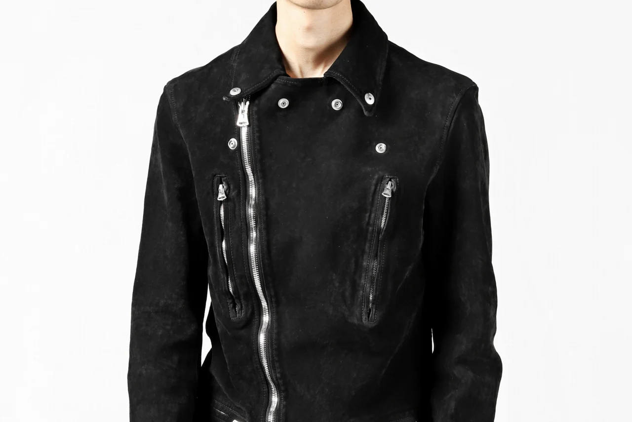 ISAMU KATAYAMA BACKLASH LTG DOUBLE BREASTED JACKET / REVERSE CALF OBJECT DYED (BLACK) - Image 55