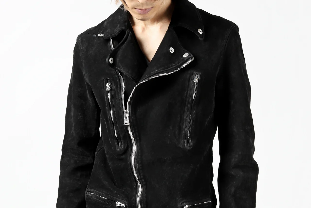 ISAMU KATAYAMA BACKLASH LTG DOUBLE BREASTED JACKET / REVERSE CALF OBJECT DYED (BLACK) - Image 59