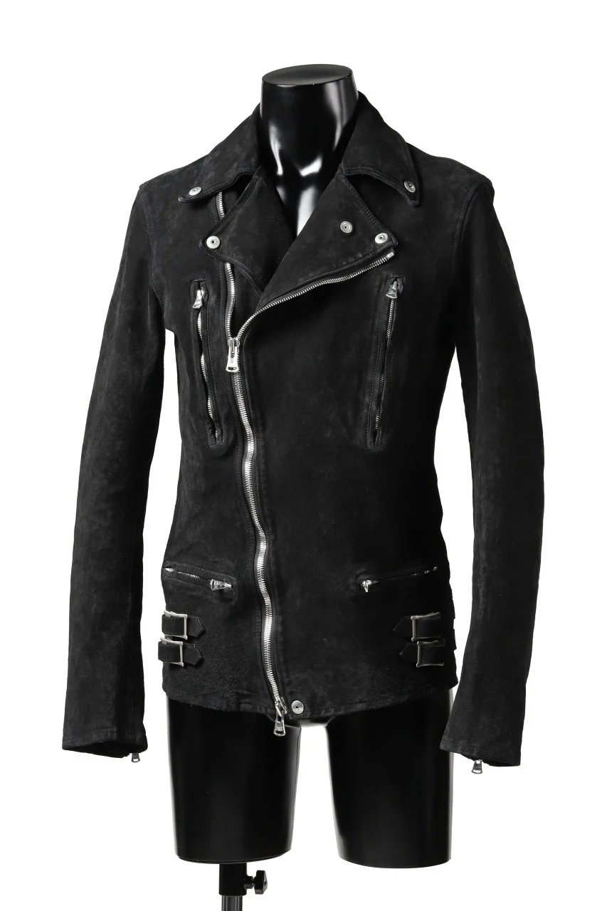 ISAMU KATAYAMA BACKLASH LTG DOUBLE BREASTED JACKET / REVERSE CALF OBJECT DYED (BLACK) - Image 6