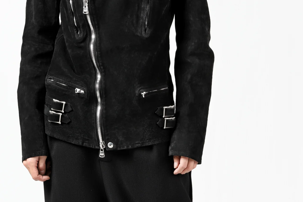 ISAMU KATAYAMA BACKLASH LTG DOUBLE BREASTED JACKET / REVERSE CALF OBJECT DYED (BLACK) - Image 60