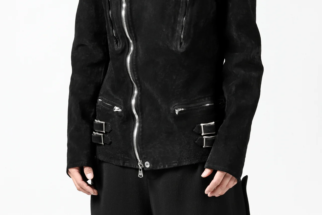 ISAMU KATAYAMA BACKLASH LTG DOUBLE BREASTED JACKET / REVERSE CALF OBJECT DYED (BLACK) - Image 64