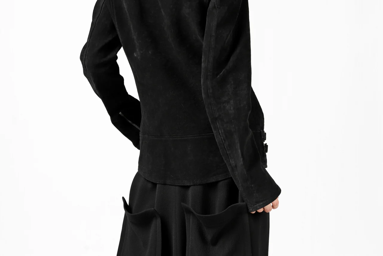 ISAMU KATAYAMA BACKLASH LTG DOUBLE BREASTED JACKET / REVERSE CALF OBJECT DYED (BLACK) - Image 65