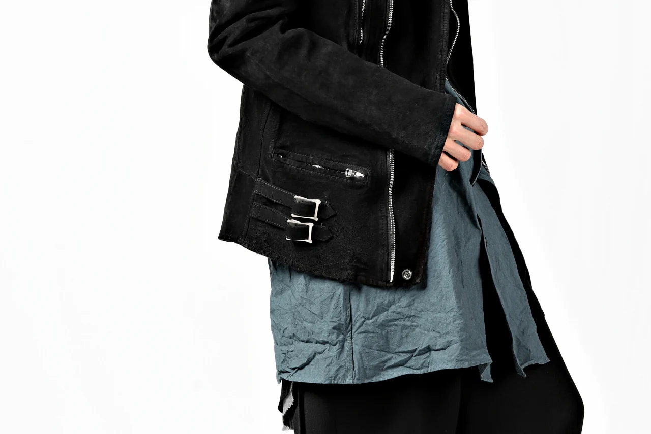 ISAMU KATAYAMA BACKLASH LTG DOUBLE BREASTED JACKET / REVERSE CALF OBJECT DYED (BLACK) - Image 68