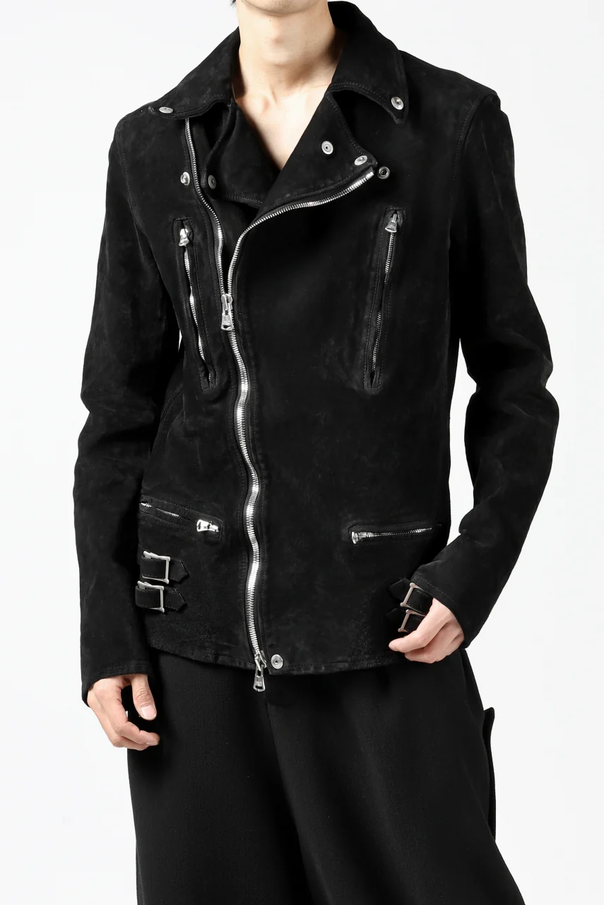 ISAMU KATAYAMA BACKLASH LTG DOUBLE BREASTED JACKET / REVERSE CALF OBJECT DYED (BLACK) - Image 7