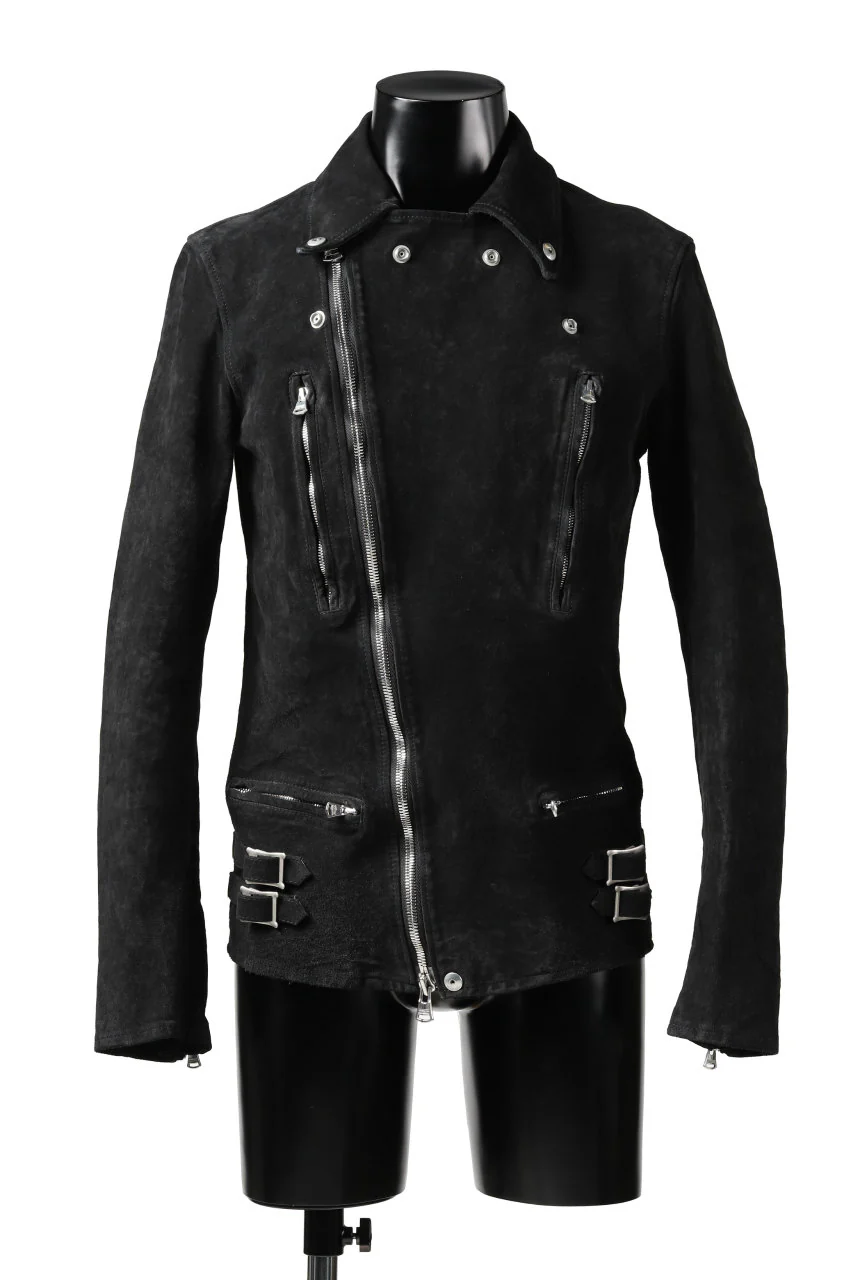 ISAMU KATAYAMA BACKLASH LTG DOUBLE BREASTED JACKET / REVERSE CALF OBJECT DYED (BLACK) - Image 8