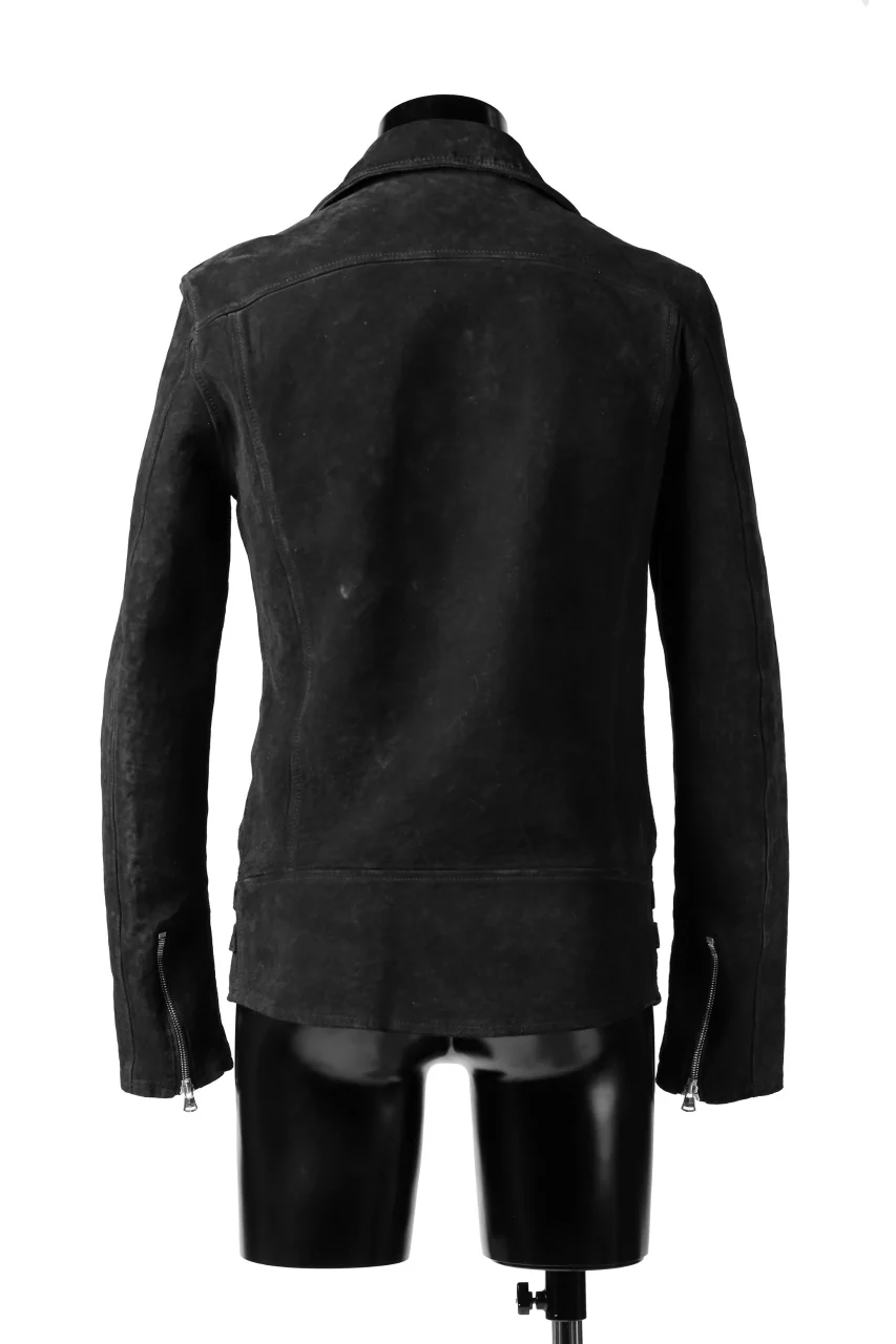 ISAMU KATAYAMA BACKLASH LTG DOUBLE BREASTED JACKET / REVERSE CALF OBJECT DYED (BLACK) - Image 9